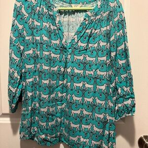 crown & ivy Teal Dog-Print Peasant Blouse